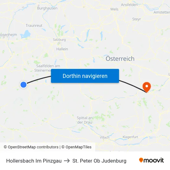 Hollersbach Im Pinzgau to St. Peter Ob Judenburg map