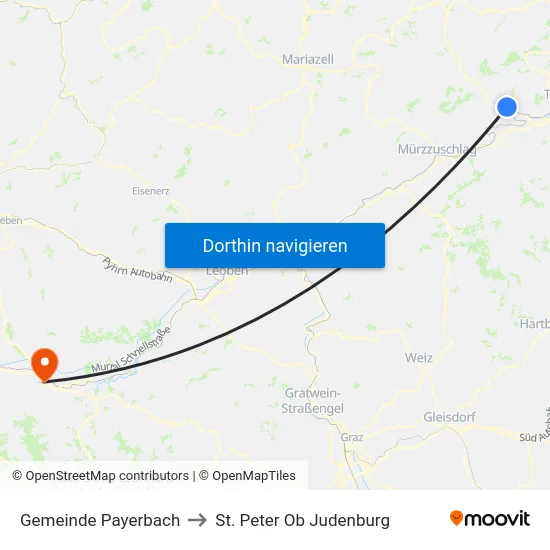 Gemeinde Payerbach to St. Peter Ob Judenburg map
