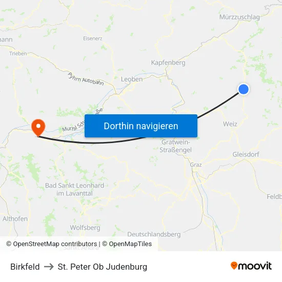 Birkfeld to St. Peter Ob Judenburg map