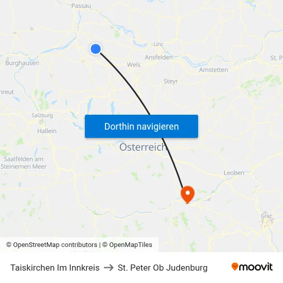 Taiskirchen Im Innkreis to St. Peter Ob Judenburg map