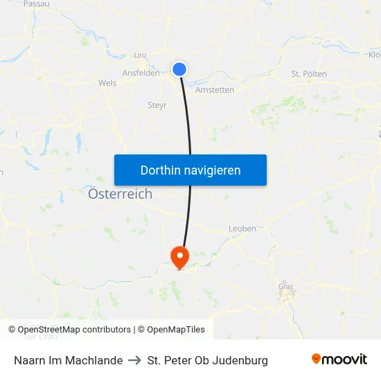 Naarn Im Machlande to St. Peter Ob Judenburg map