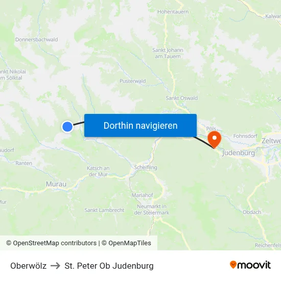Oberwölz to St. Peter Ob Judenburg map