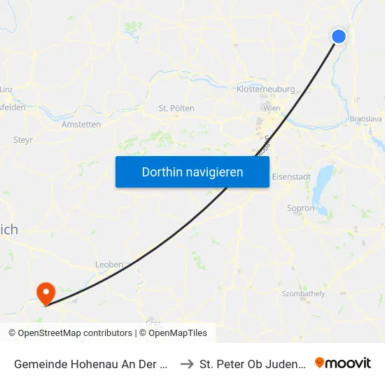 Gemeinde Hohenau An Der March to St. Peter Ob Judenburg map