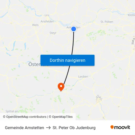 Gemeinde Amstetten to St. Peter Ob Judenburg map