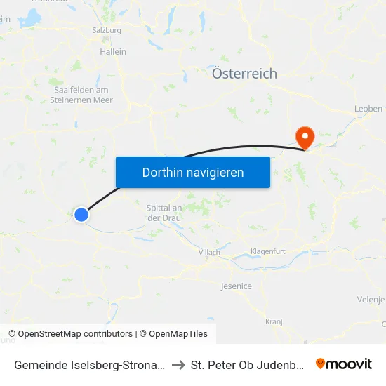 Gemeinde Iselsberg-Stronach to St. Peter Ob Judenburg map