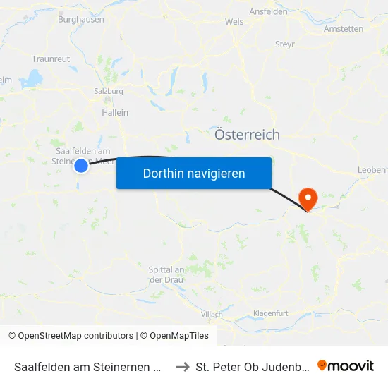 Saalfelden am Steinernen Meer to St. Peter Ob Judenburg map