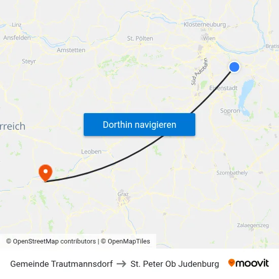Gemeinde Trautmannsdorf to St. Peter Ob Judenburg map