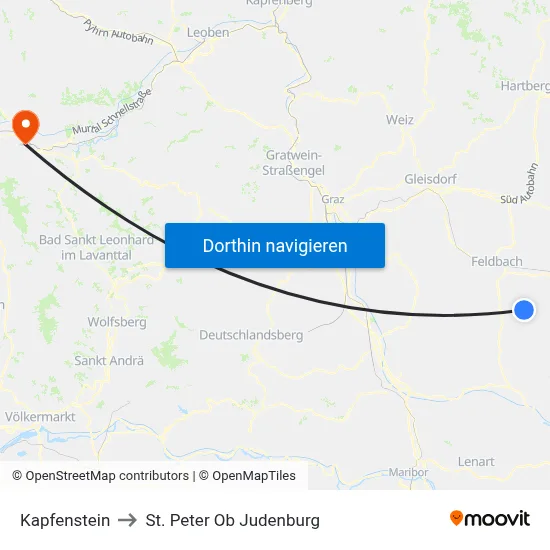 Kapfenstein to St. Peter Ob Judenburg map