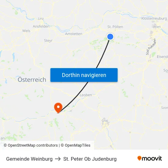 Gemeinde Weinburg to St. Peter Ob Judenburg map