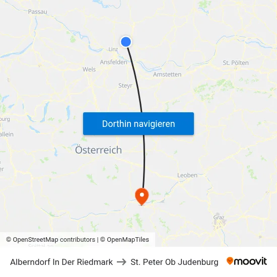 Alberndorf In Der Riedmark to St. Peter Ob Judenburg map
