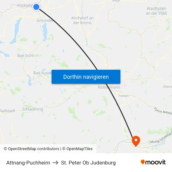 Attnang-Puchheim to St. Peter Ob Judenburg map