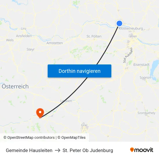 Gemeinde Hausleiten to St. Peter Ob Judenburg map