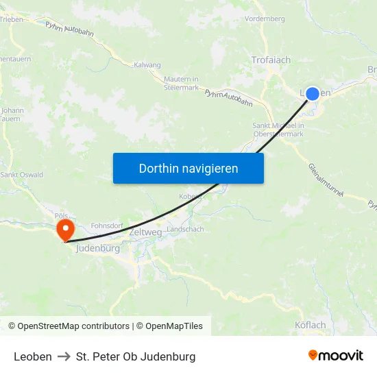 Leoben to St. Peter Ob Judenburg map