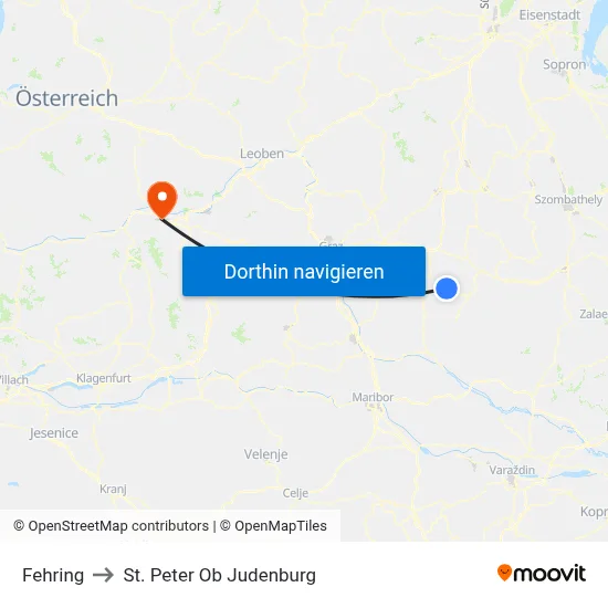 Fehring to St. Peter Ob Judenburg map