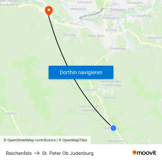 Reichenfels to St. Peter Ob Judenburg map