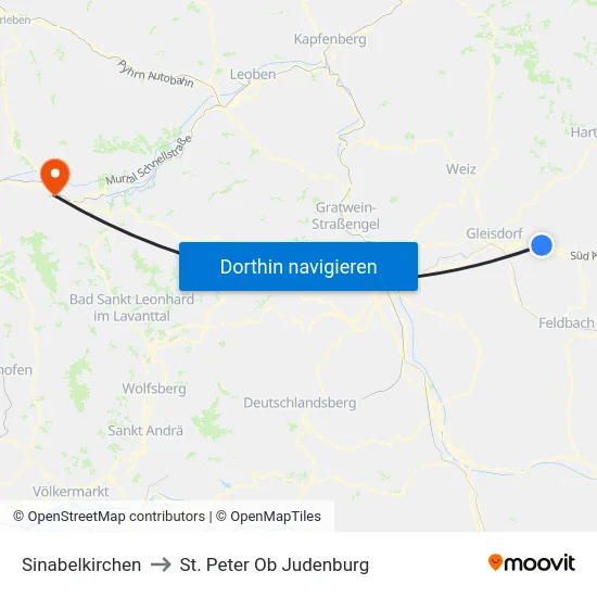 Sinabelkirchen to St. Peter Ob Judenburg map