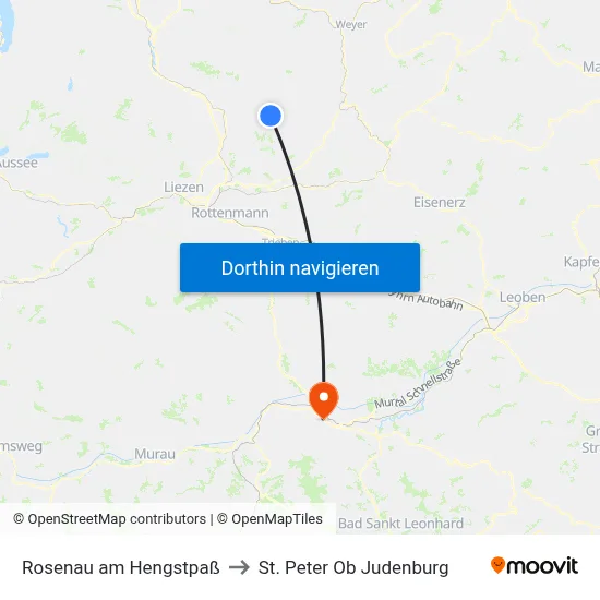 Rosenau am Hengstpaß to St. Peter Ob Judenburg map