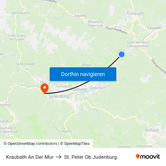 Kraubath An Der Mur to St. Peter Ob Judenburg map