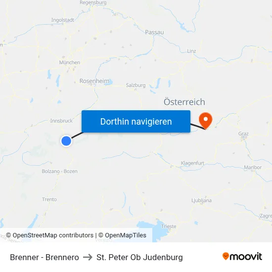 Brenner - Brennero to St. Peter Ob Judenburg map