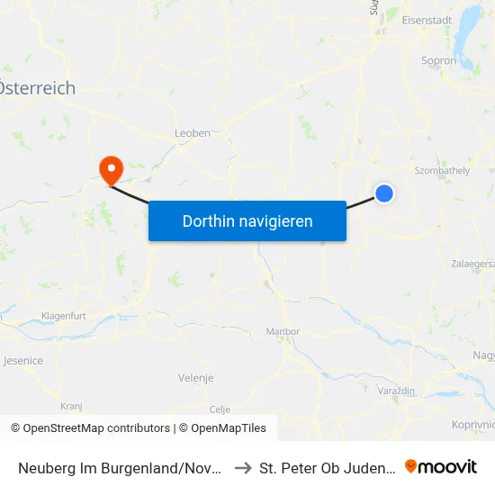 Neuberg Im Burgenland/Nova Gora to St. Peter Ob Judenburg map