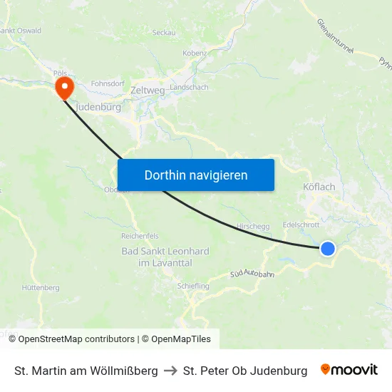 St. Martin am Wöllmißberg to St. Peter Ob Judenburg map