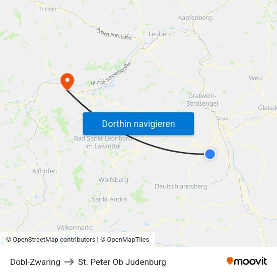 Dobl-Zwaring to St. Peter Ob Judenburg map