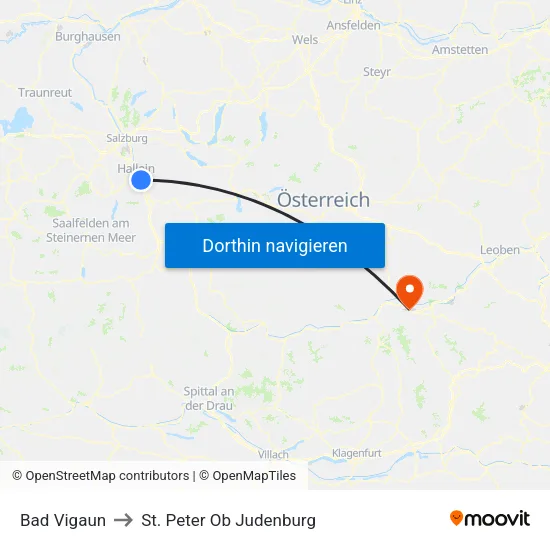 Bad Vigaun to St. Peter Ob Judenburg map