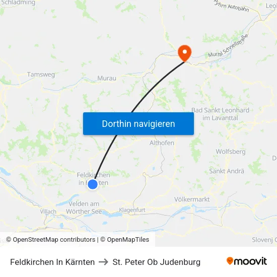 Feldkirchen In Kärnten to St. Peter Ob Judenburg map