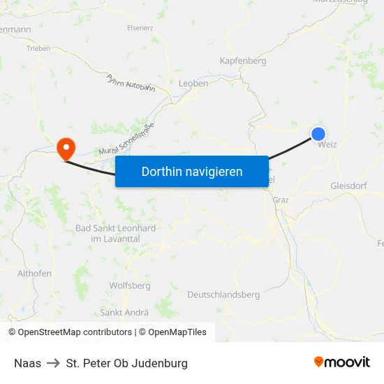 Naas to St. Peter Ob Judenburg map
