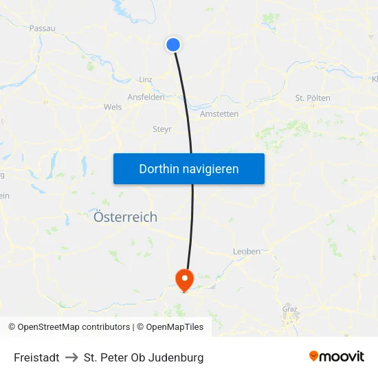 Freistadt to St. Peter Ob Judenburg map