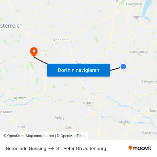 Gemeinde Güssing to St. Peter Ob Judenburg map