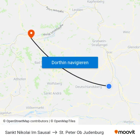 Sankt Nikolai Im Sausal to St. Peter Ob Judenburg map