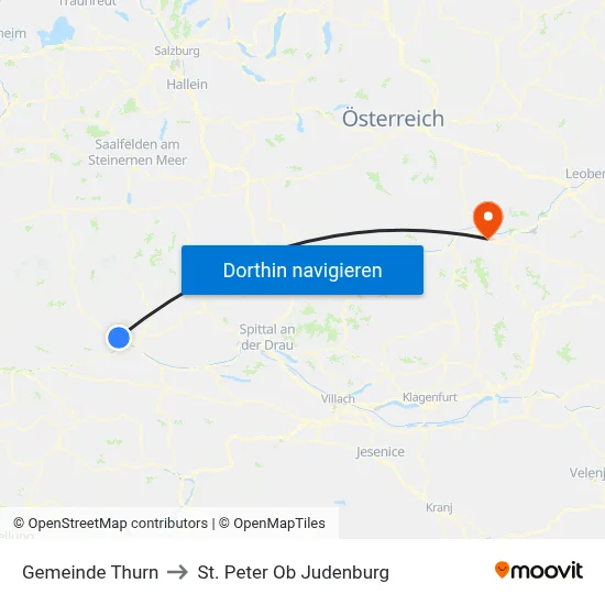 Gemeinde Thurn to St. Peter Ob Judenburg map