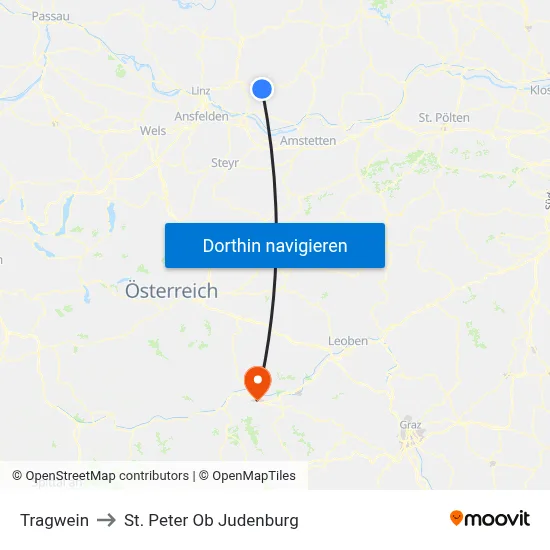 Tragwein to St. Peter Ob Judenburg map