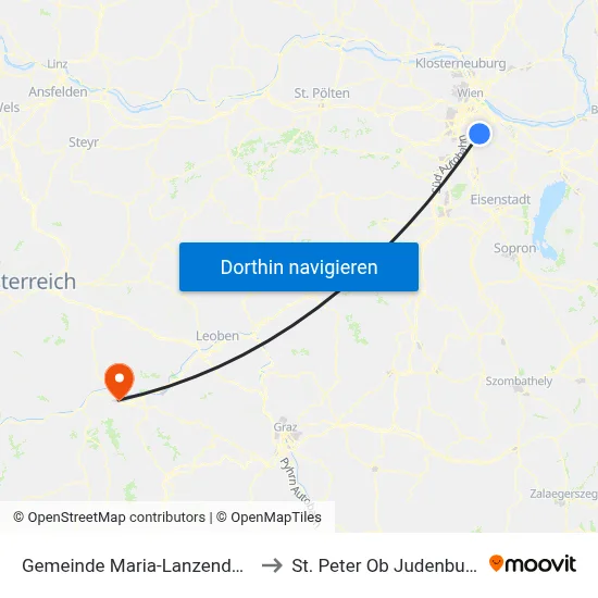 Gemeinde Maria-Lanzendorf to St. Peter Ob Judenburg map