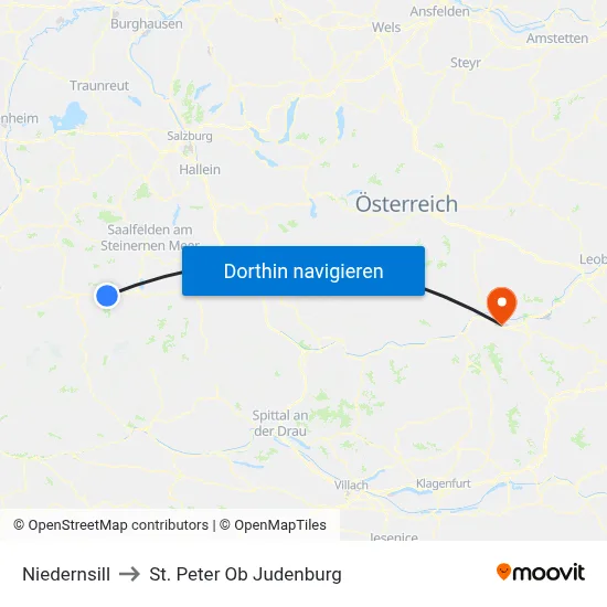 Niedernsill to St. Peter Ob Judenburg map
