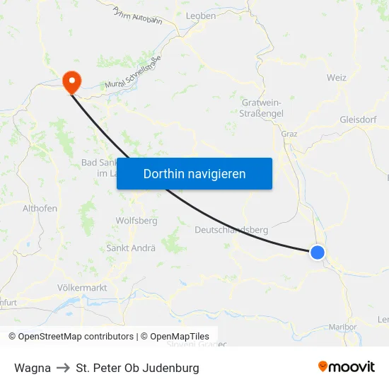 Wagna to St. Peter Ob Judenburg map