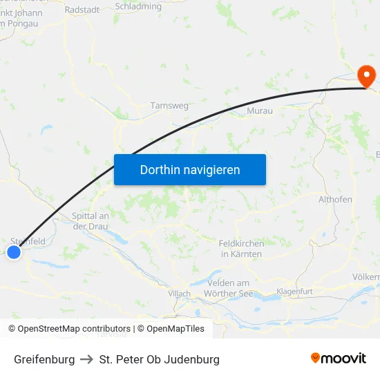 Greifenburg to St. Peter Ob Judenburg map