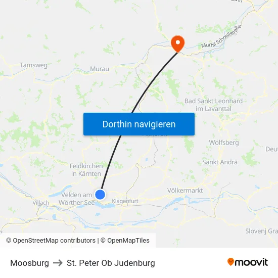 Moosburg to St. Peter Ob Judenburg map