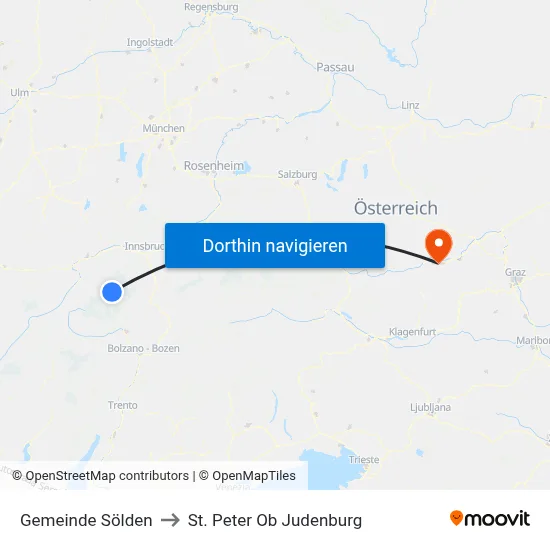 Gemeinde Sölden to St. Peter Ob Judenburg map