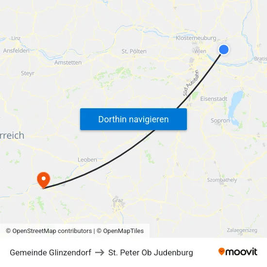 Gemeinde Glinzendorf to St. Peter Ob Judenburg map