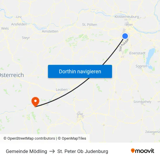 Gemeinde Mödling to St. Peter Ob Judenburg map