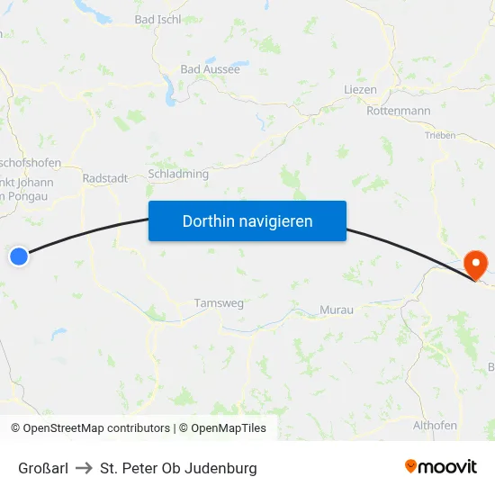 Großarl to St. Peter Ob Judenburg map