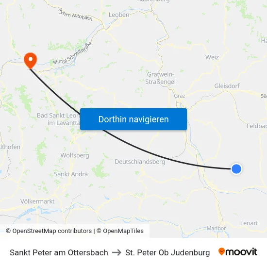 Sankt Peter am Ottersbach to St. Peter Ob Judenburg map