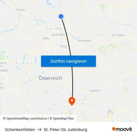 Schenkenfelden to St. Peter Ob Judenburg map
