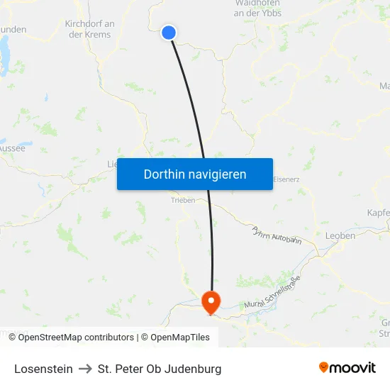 Losenstein to St. Peter Ob Judenburg map