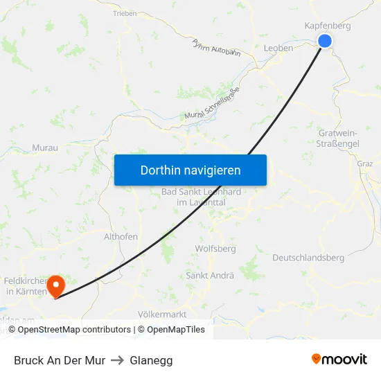 Bruck An Der Mur to Glanegg map