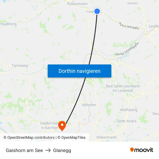 Gaishorn am See to Glanegg map