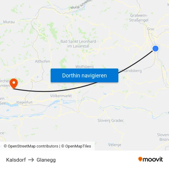 Kalsdorf to Glanegg map