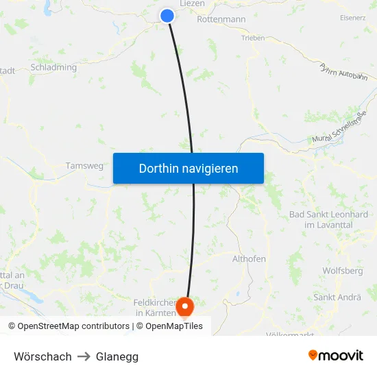 Wörschach to Glanegg map